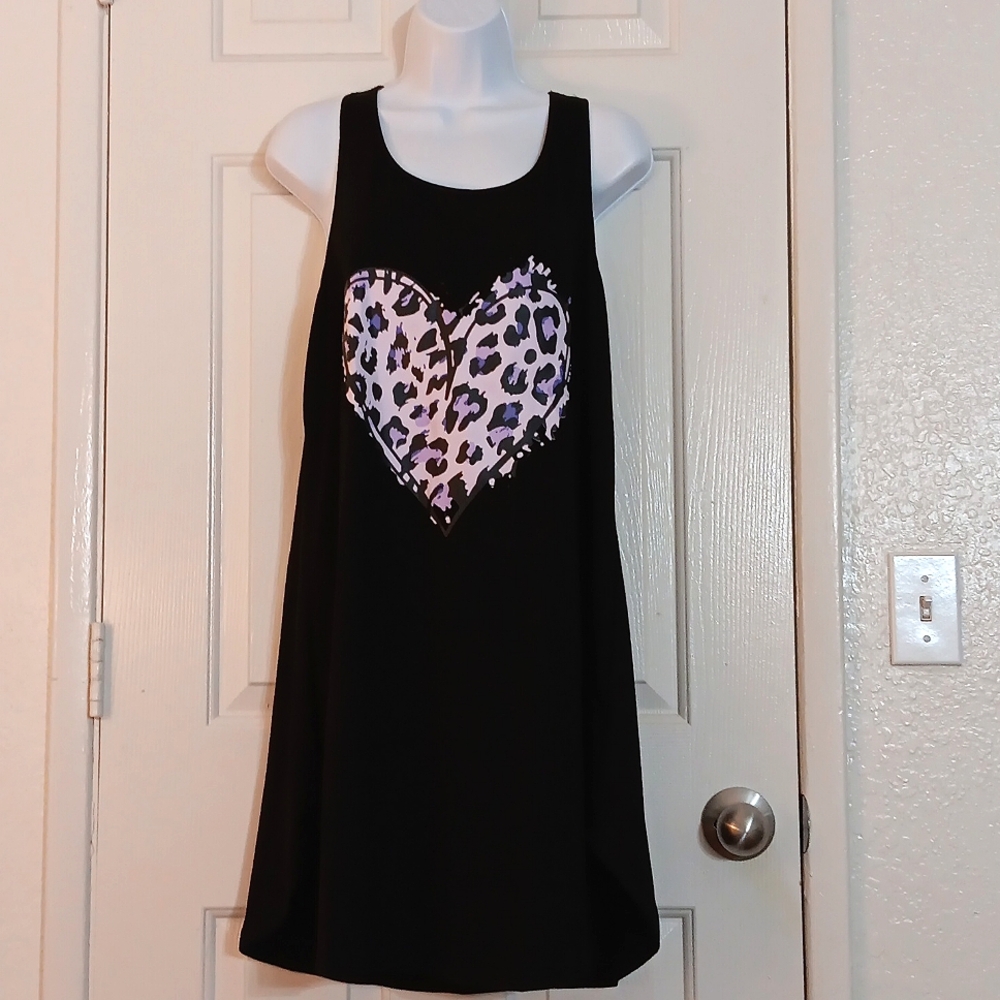 Black Leopard Heart Summer Dress Swimsuit Cover Large